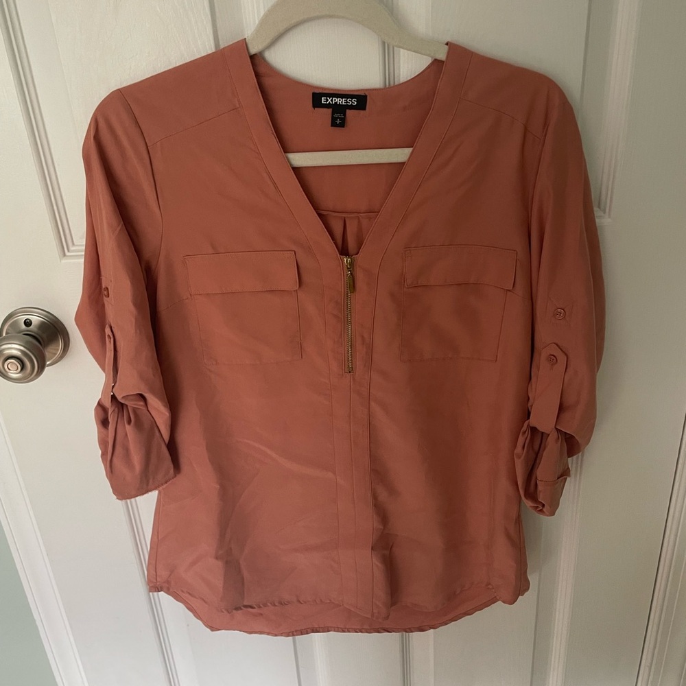 Express Pink and Orange Cuffed Sleeve Blouse